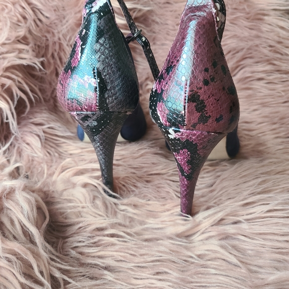 Blue Suede Purple Snake Skin Heels with Ankle Strap - Picture 2 of 4